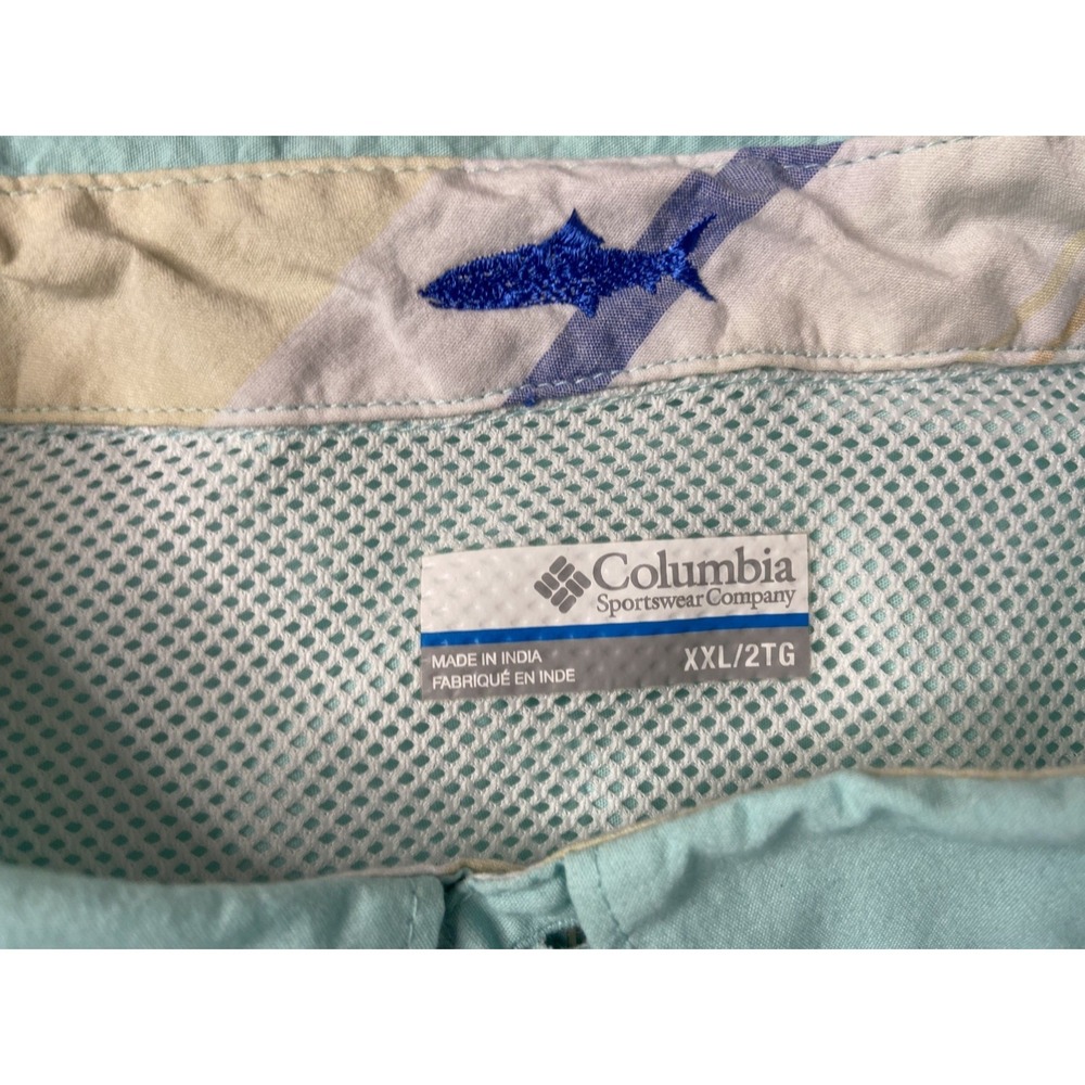 Columbia PFG Mens XXL‎ Short Sleeve Fishing Shirt Seafoam Green Button Down - Picture 3 of 15
